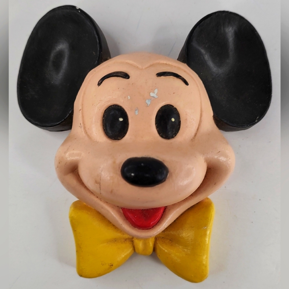 Vintage Mickey Mouse Face Bust Chalkware As Is HTF